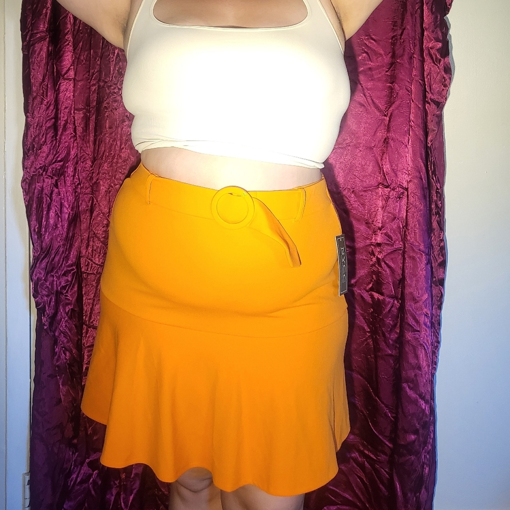 orange retro belted skirt